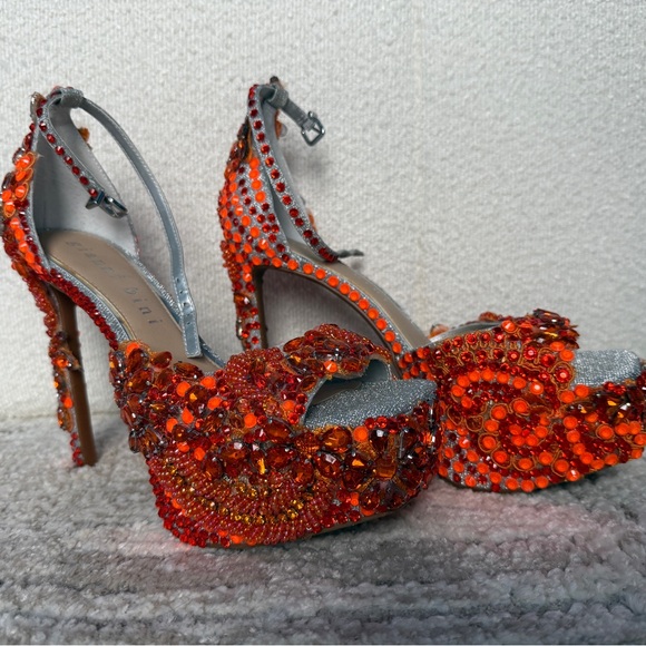 Gianni Bini Orange Platform Heels - Embellished | Perfect for Stage or Rave - Picture 3 of 7